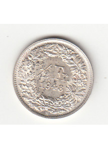 1948 - 1/2 Franc Argento Svizzera Standing Helvetia SPL